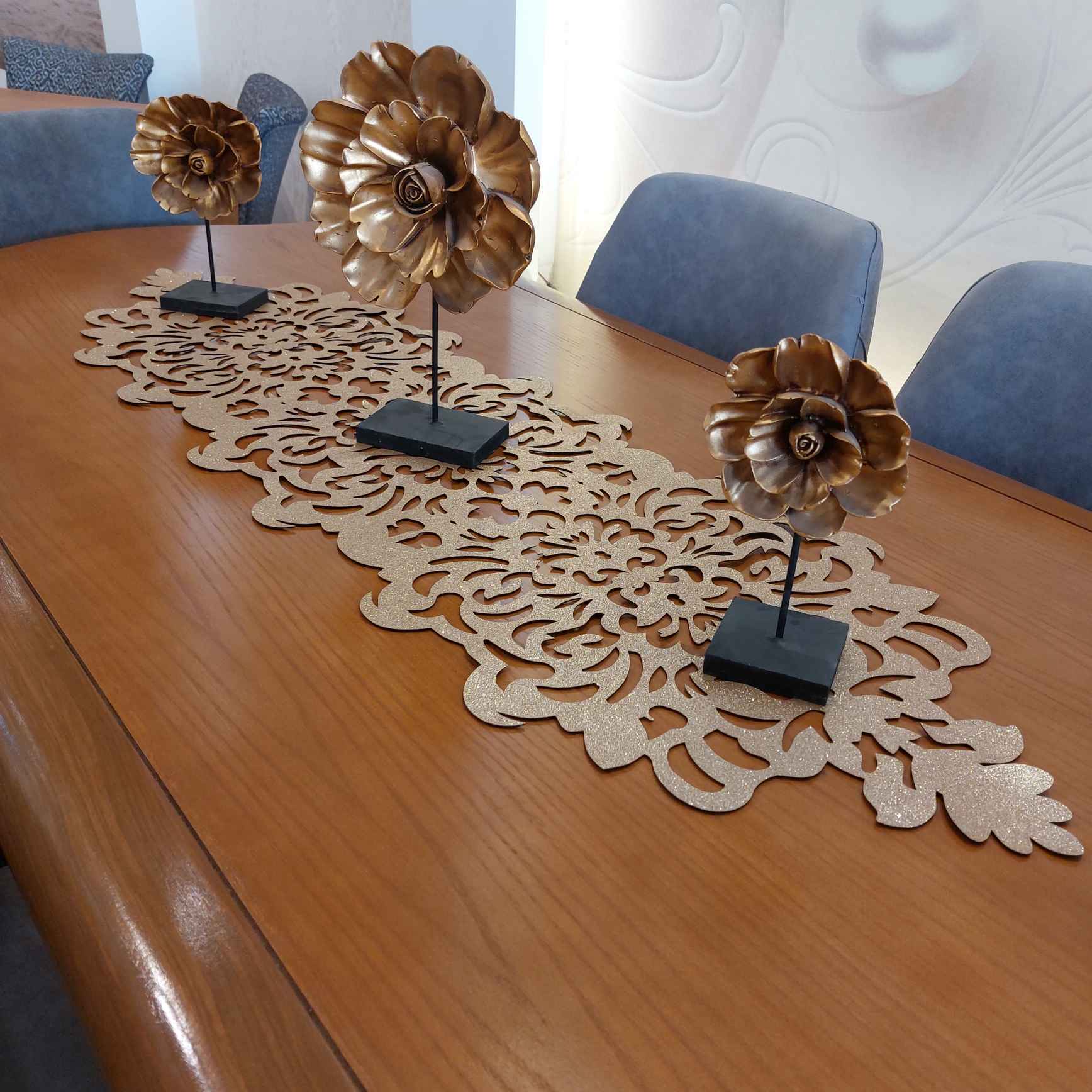 Table Runner Faux Leather with Glitter Fancy Style