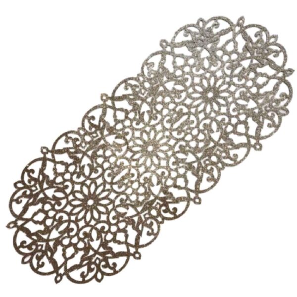 Table Runner Faux Leather with Glittering Elongated Circle Shape