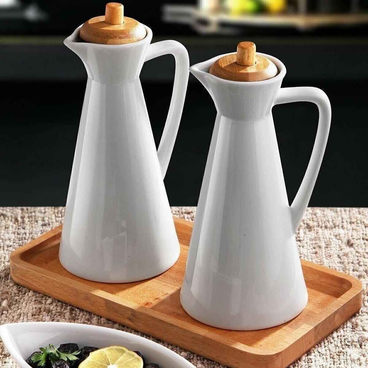 White Ceramic Oil Dispenser Bottle with Lid 800ml Capacity
