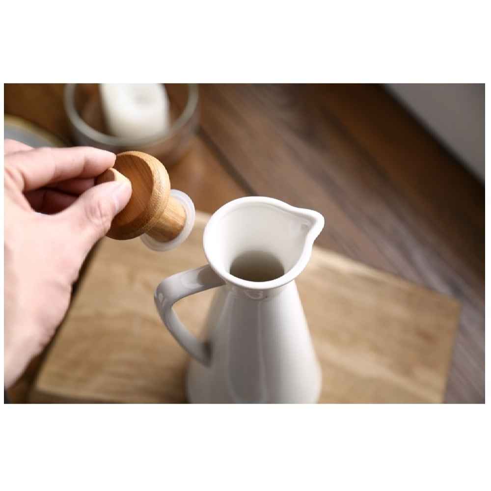 White Ceramic Oil Dispenser Bottle with Lid 800ml Capacity ShopiPersia