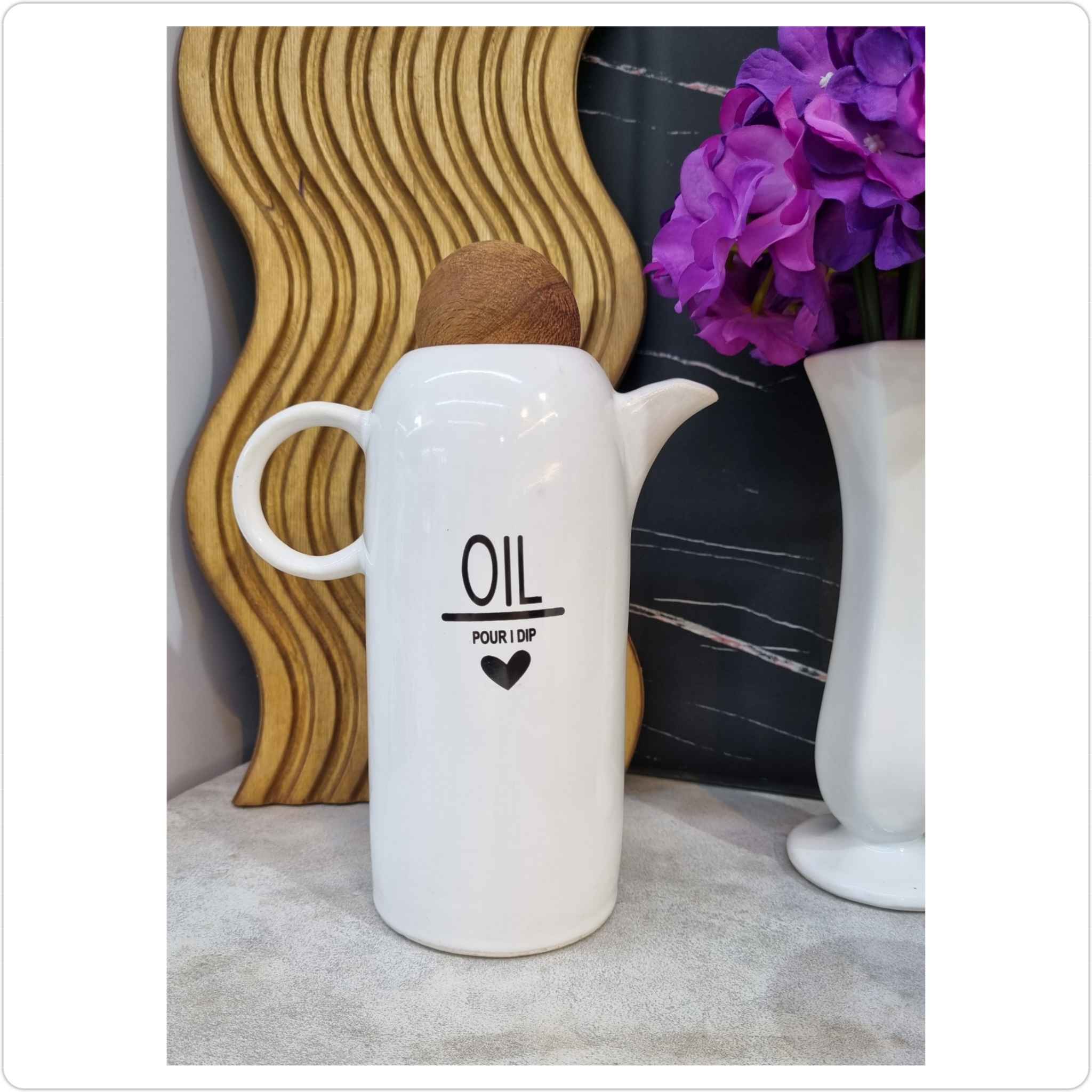 White Ceramic Oil Dispenser Bottle with Lid for Unique Kitchen Decor