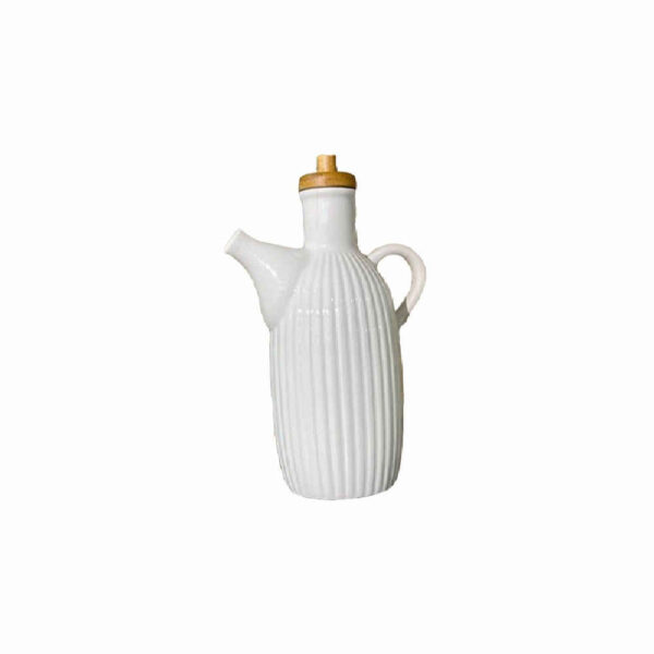 White Ceramic Oil Dispenser Dishwasher Safe Bottle with Lid