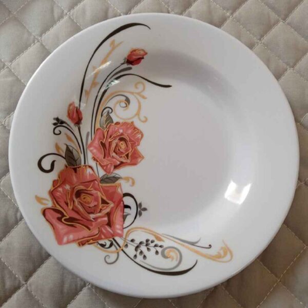White Melamine Plate Set, Microwave Safe Floral Design