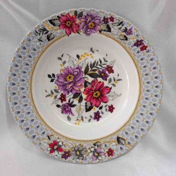White Melamine Plate Set, Microwave Safe Flower Design