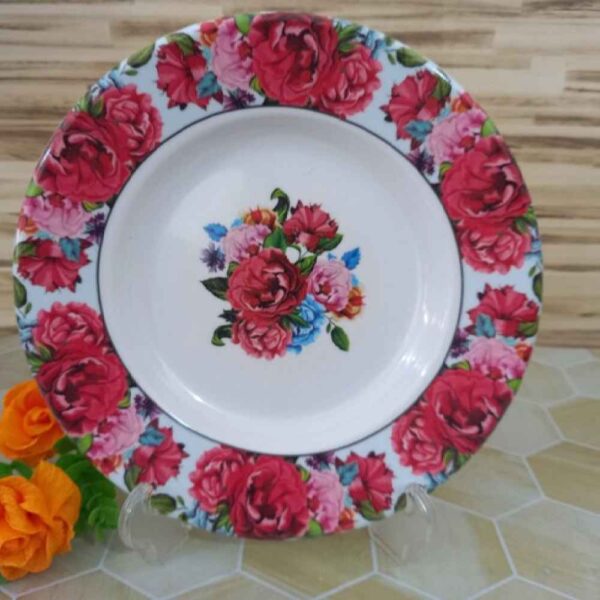 White Melamine Plate Set Microwave Safe Rose Flower ShopiPersia