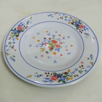 White Melamine Plate Set, Microwave Safe, Victoria Flower