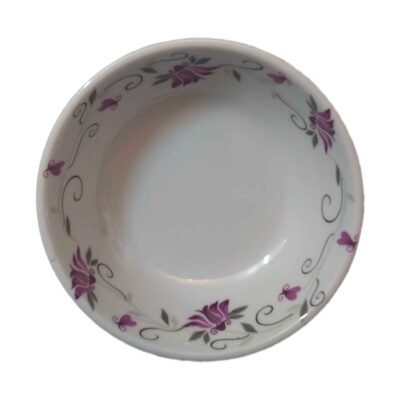 White Melamine Dinnerware Bowl Set, Dishwasher Safe – Model Floral (Set of 6)