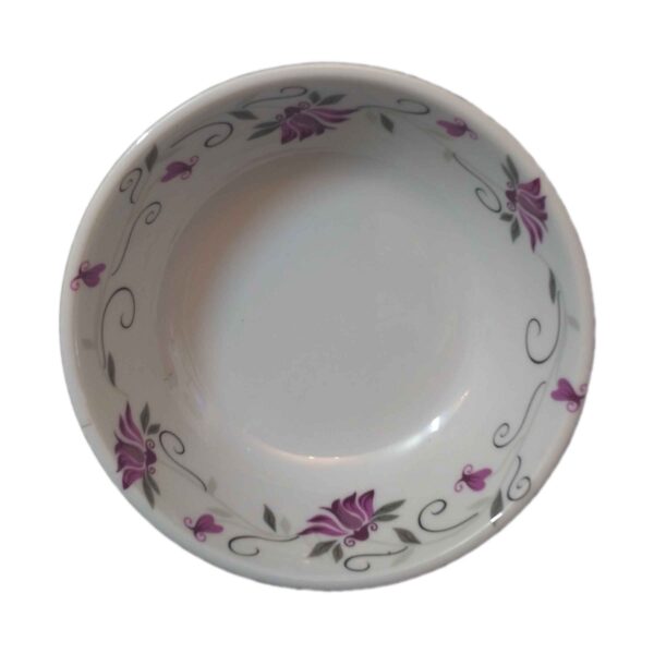 White Melamine Dinnerware Bowl Set, Dishwasher Safe - Model Floral (Set of 6)