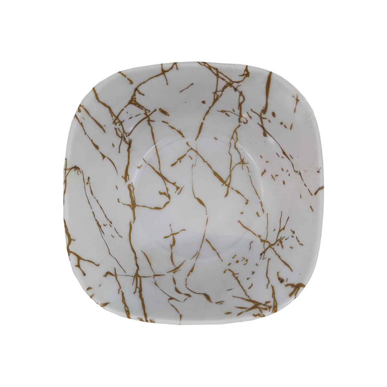 White Melamine Dinnerware Bowl Set, Square Shape – Marble Design (Set of 6)