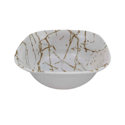 White Melamine Dinnerware Bowl Set, Square Shape – Marble Design (Set of 6)