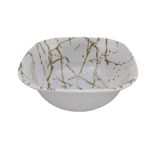 White Melamine Dinnerware Bowl Set, Square Shape - Marble Design (Set of 6)