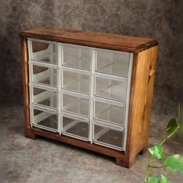 Elegant Wooden Box – Stylish Storage Solution with 12-Cabinet Plastic Drawers