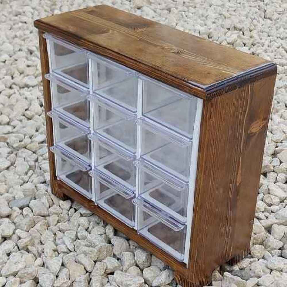 Elegant Wooden Box – Stylish Storage Solution with 12-Cabinet Plastic Drawers
