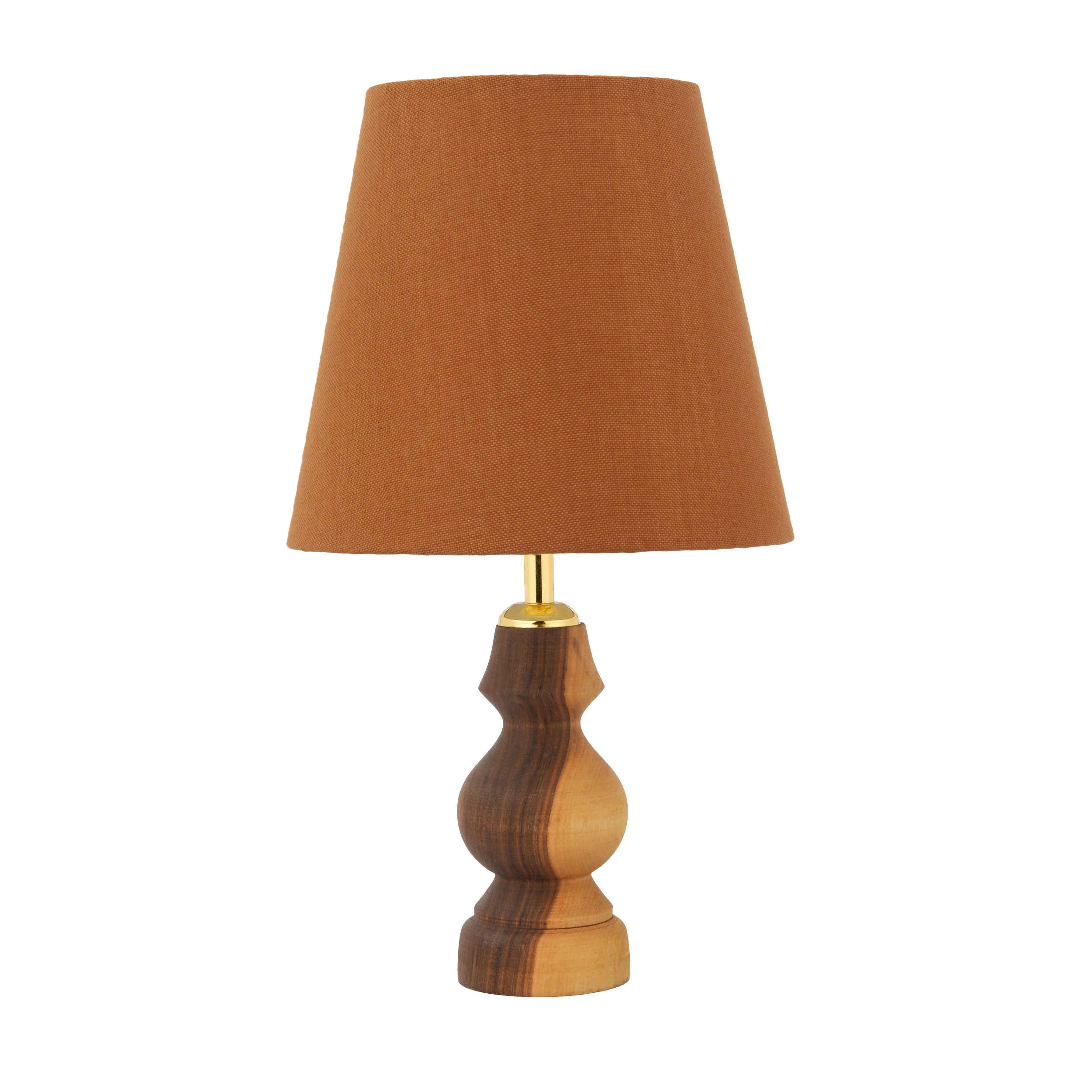Accent Wooden Table Lamp With Tapered Shade Shape Handcrafted Rana