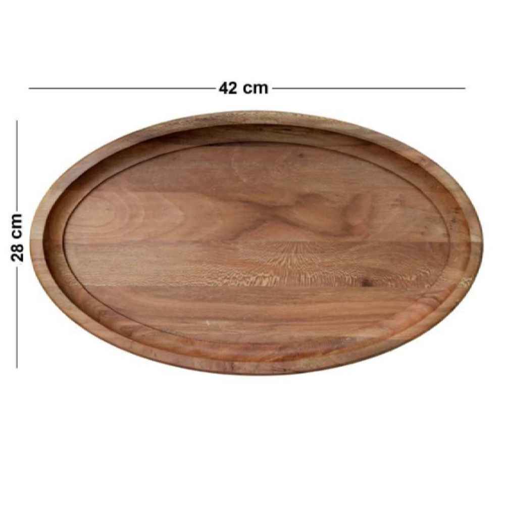 Oval-Shaped Rustic Tray – Wooden Serving Tray Model Simple