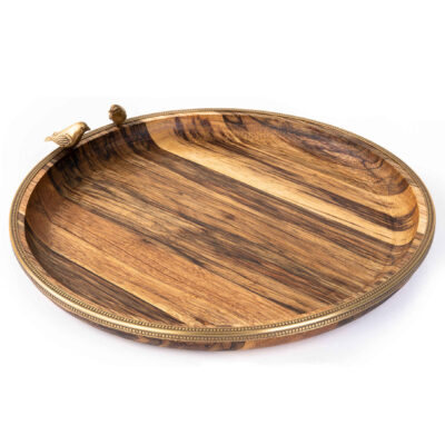 Wooden Tray with Golden Border & Bird Motif – Decorative & Practical