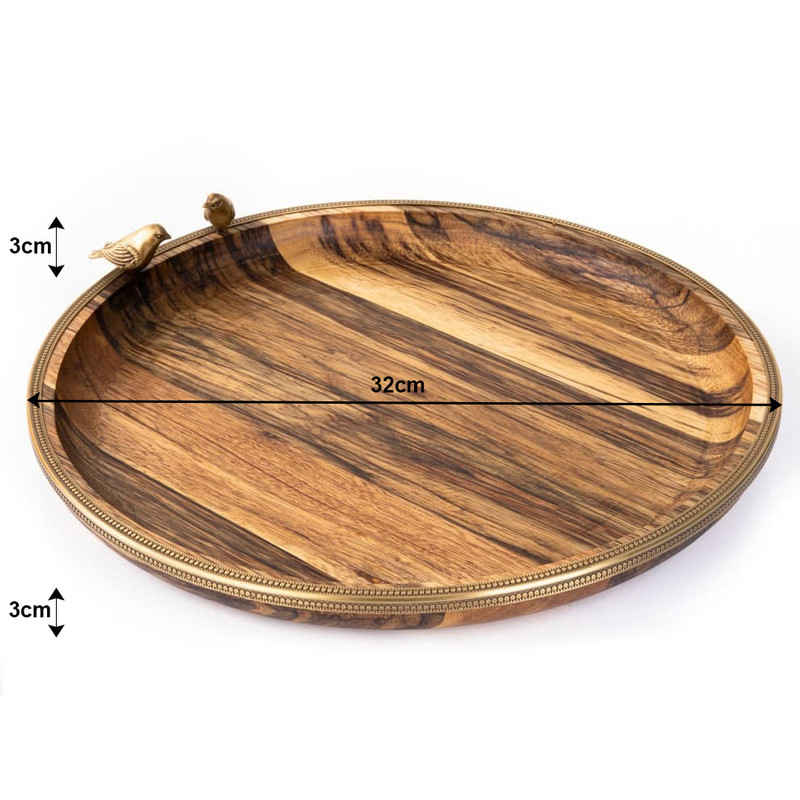 Wooden Tray with Golden Border & Bird Motif – Decorative & Practical