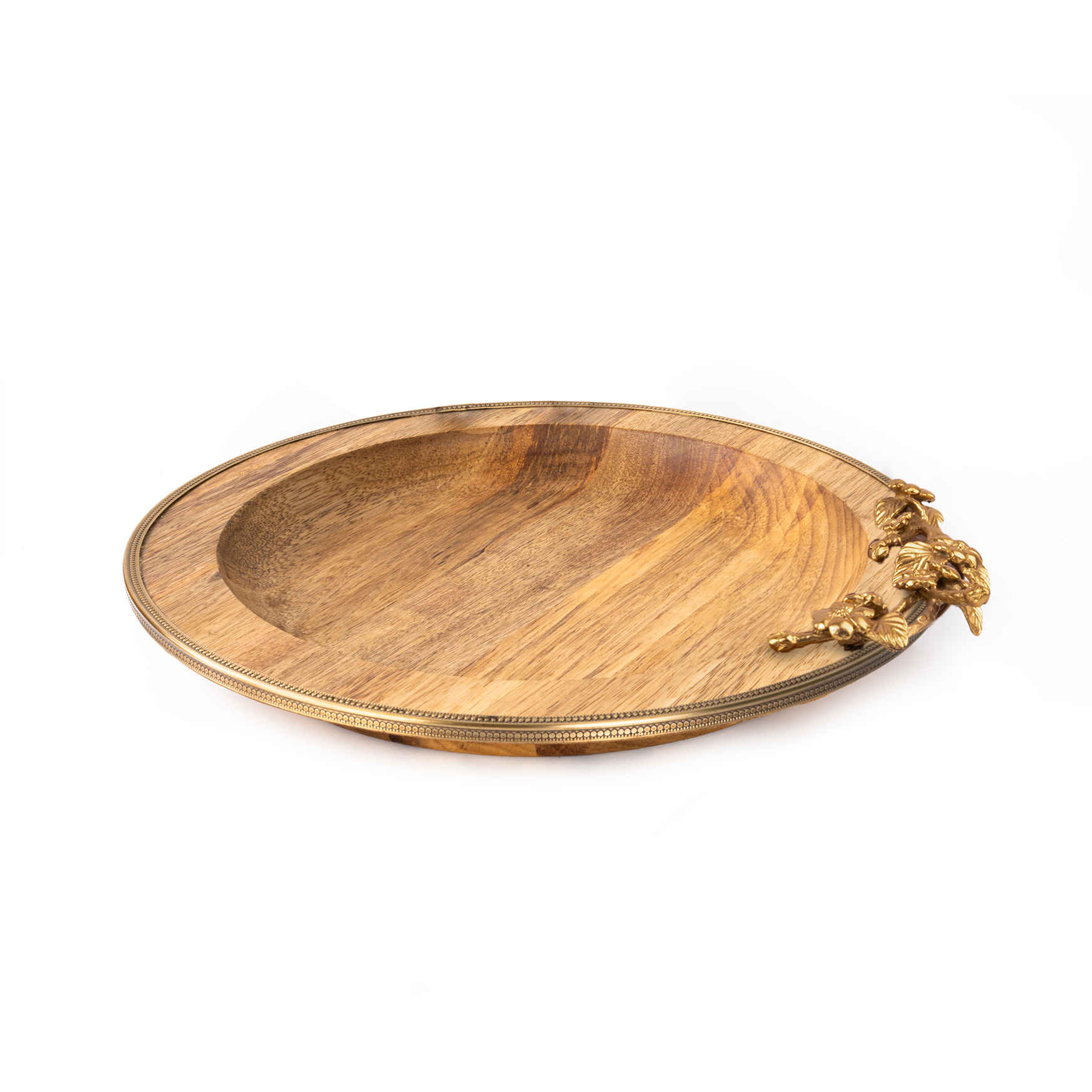 Wooden Serving Tray With Golden Border & Flower Design