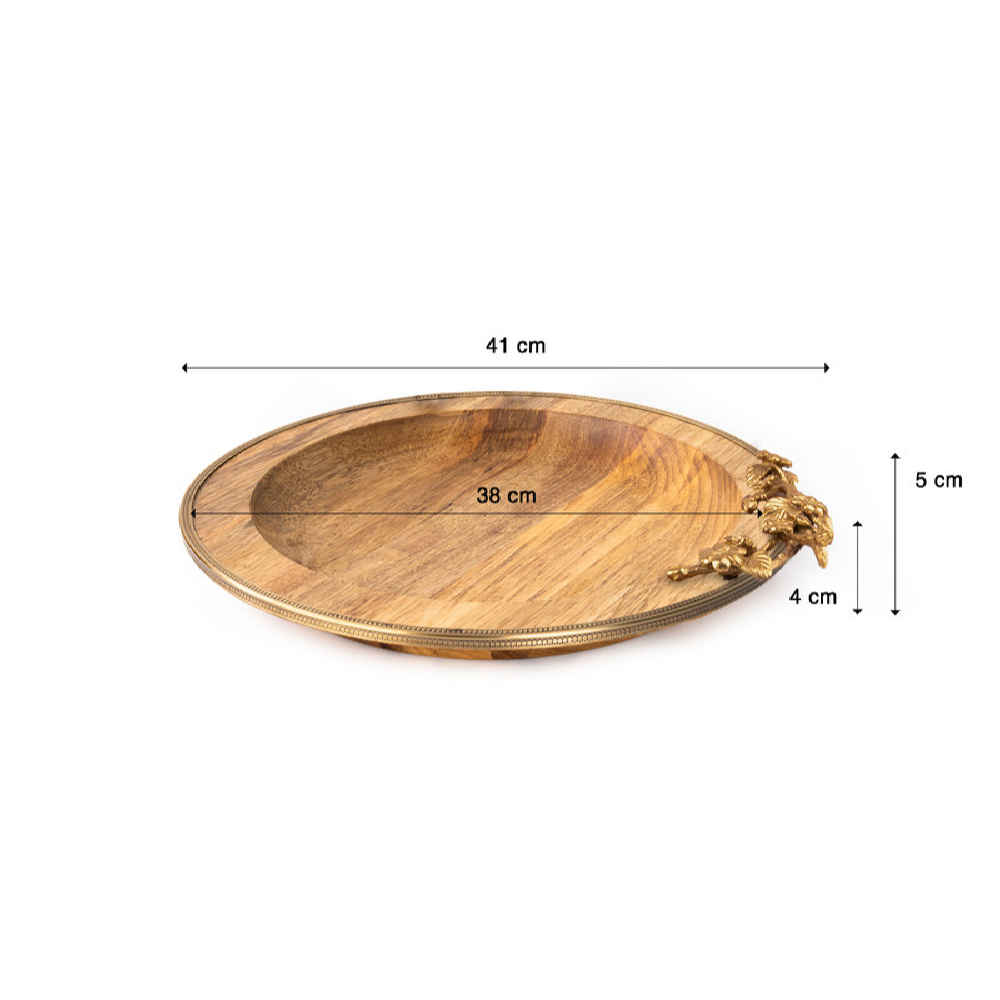 Wooden Tray with Golden Border & Floral Design – Elegant & Giftable