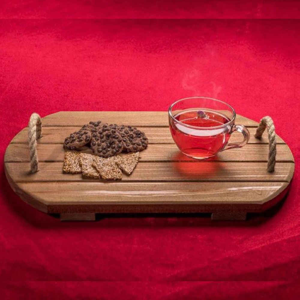 Wooden Tray with Hemp Handle – Model Ange | Rustic & Lightweight