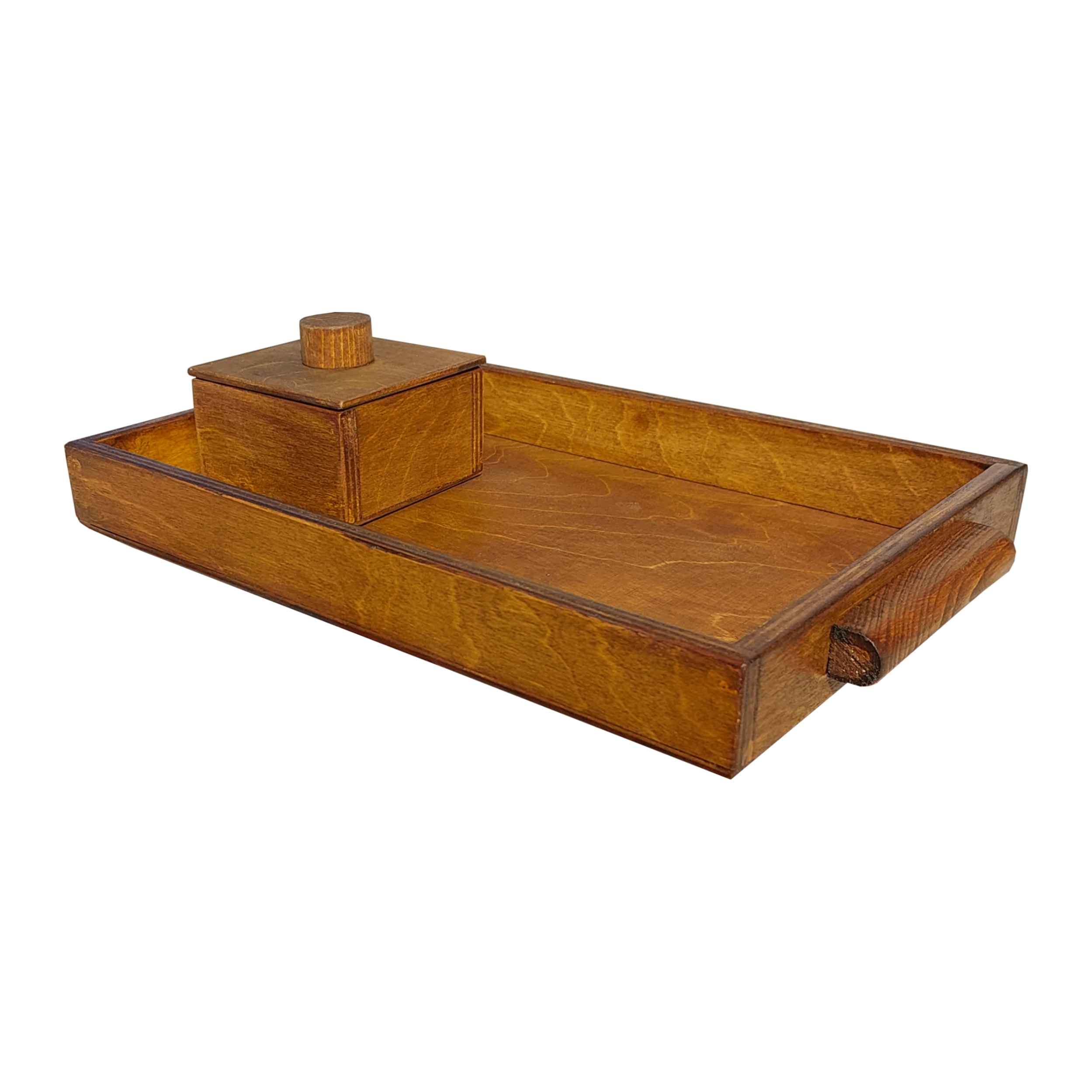 Wooden Serving Tray With Sugar Bowl & Handle