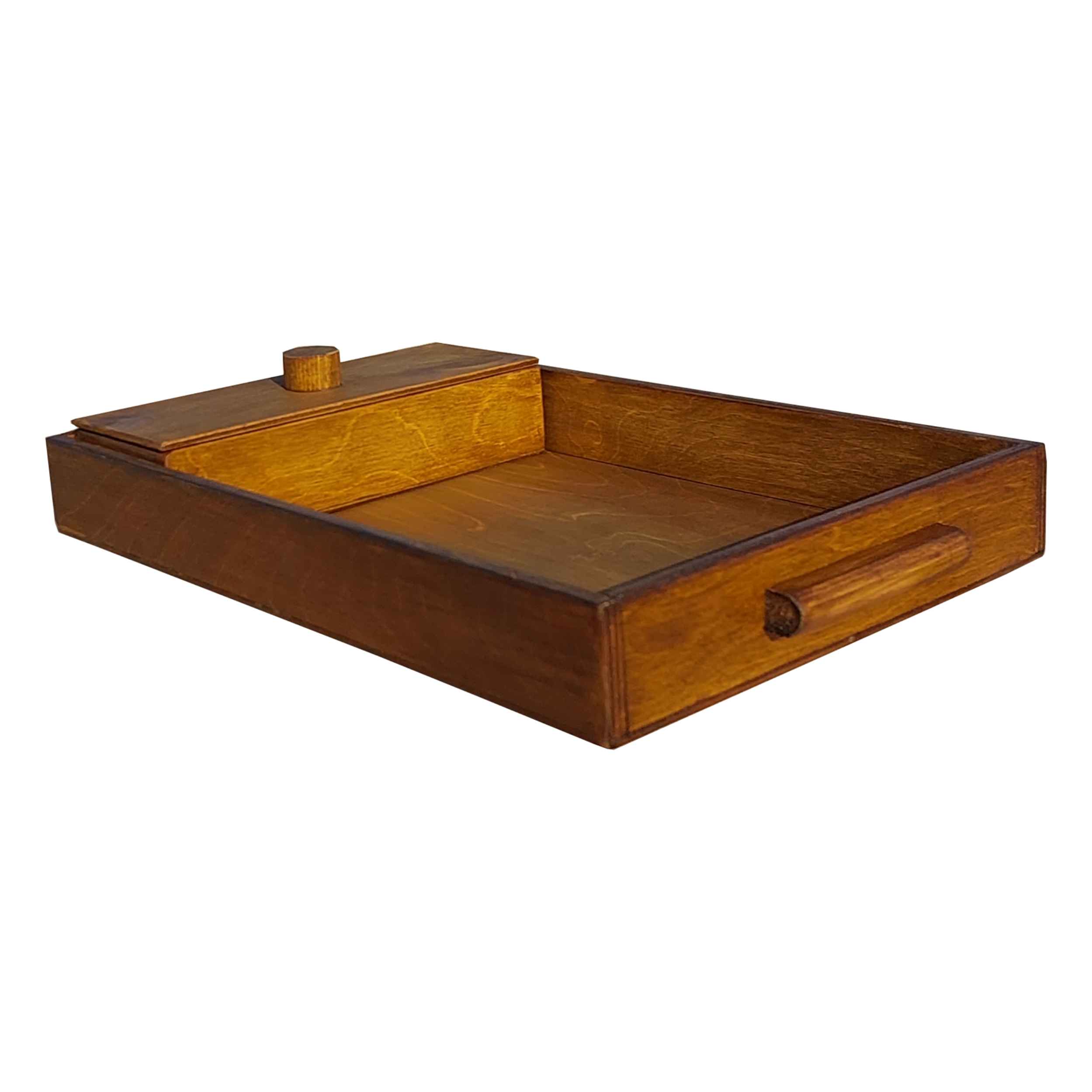 Wooden Serving Tray With Three-Section Sugar Bowl & Handle