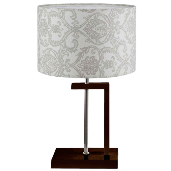 Accent Wooden Table Lamp Floral Pattern With Fabric Lampshade