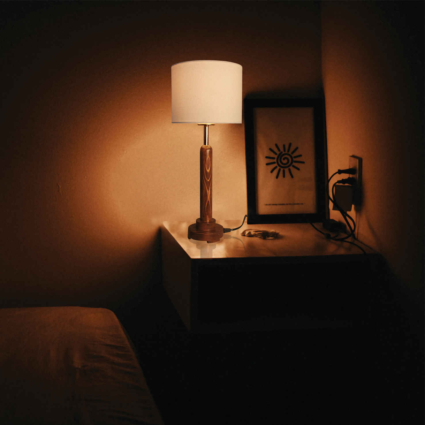 Accent Wooden Table Lamp With Cotton Lampshade Alvand