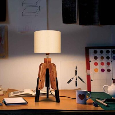 Accent Wooden Table Lamp With Round Lampshade Masina