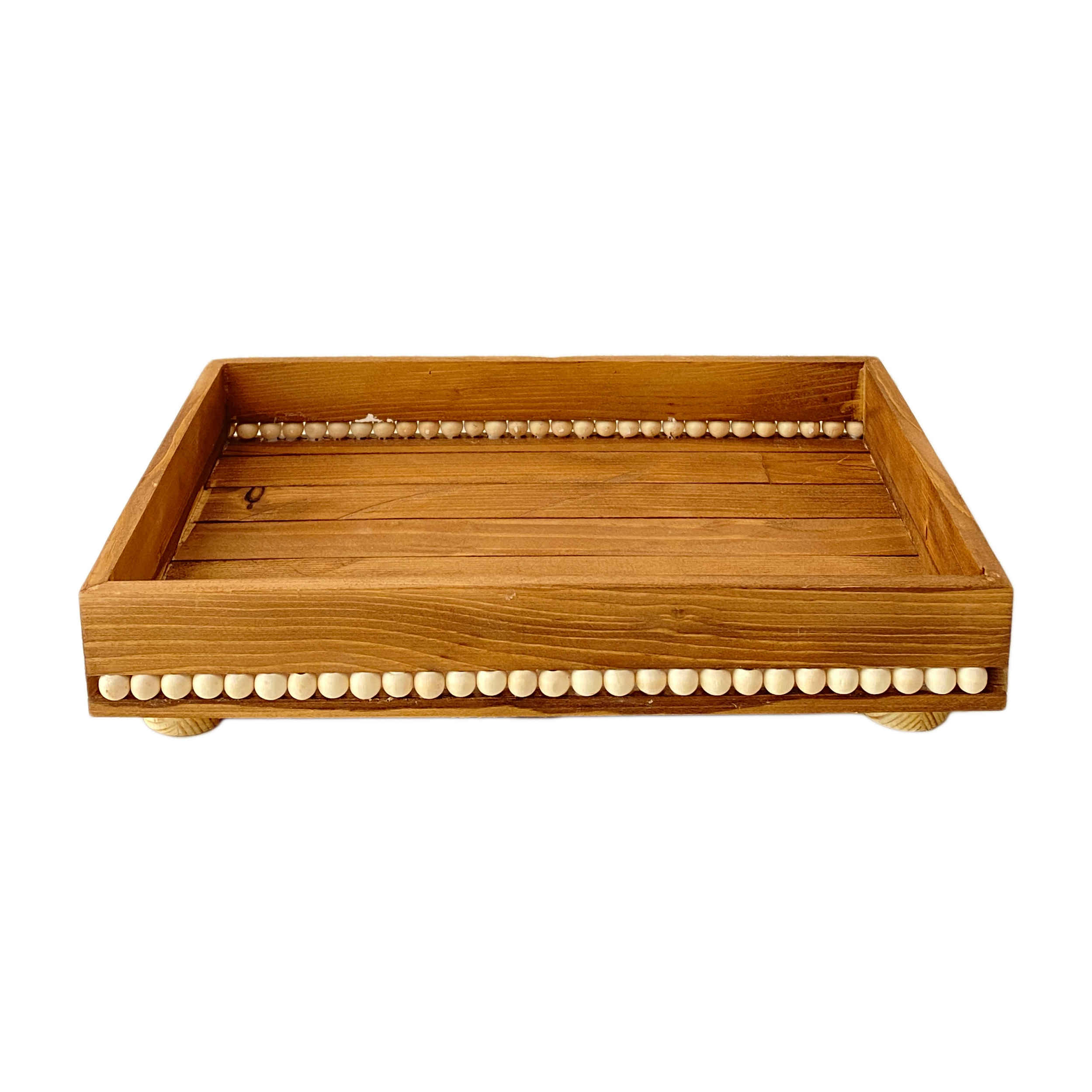 Wooden Serving Tray Pearl Beads Design With Base