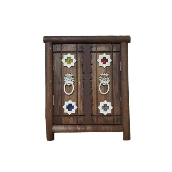 Handcrafted Persian Wooden Wall Key Holder with Traditional Style and 3 Hooks & Mirror