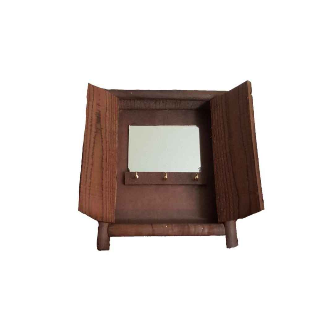 Handcrafted Persian Wooden Wall Key Holder with Traditional Style and 3 Hooks & Mirror
