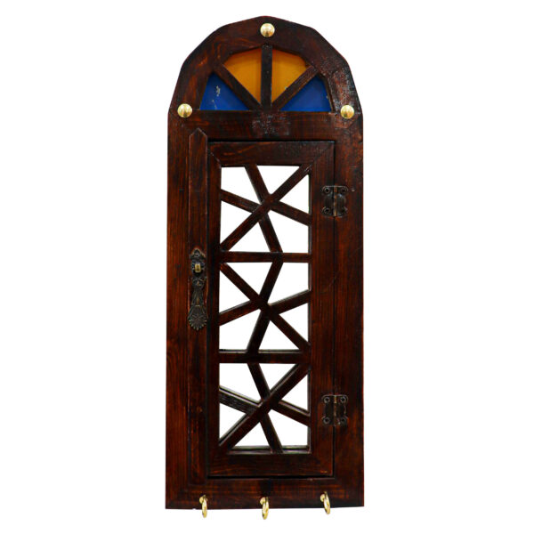 Handcrafted Persian Wooden Wall Key Holder with Traditional Style Old Door Design