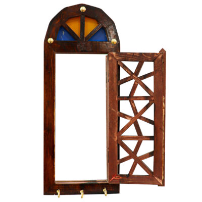 Handcrafted Persian Wooden Wall Key Holder with Traditional Style Old Door Design