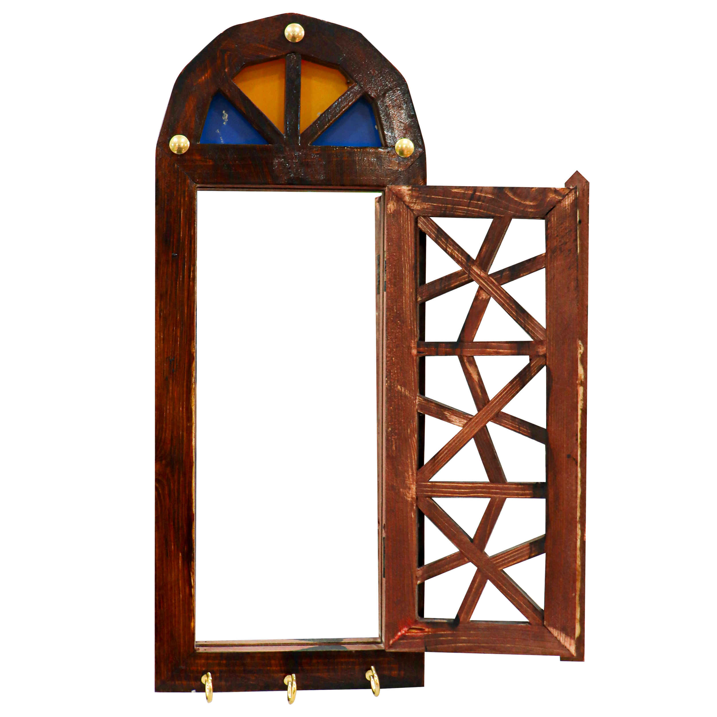 Handcrafted Persian Wooden Wall Key Holder with Traditional Style Old Door Design