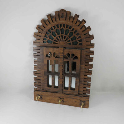Handcrafted Persian Wooden Wall Key Holder with Traditional Style Window Design