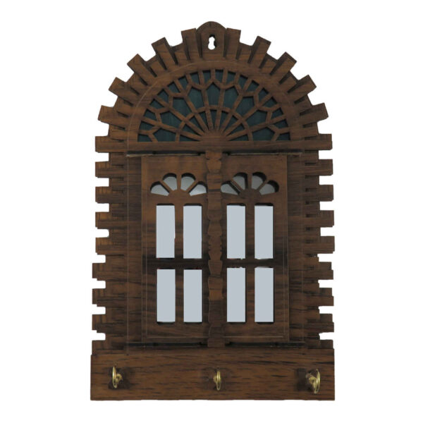 Handcrafted Persian Wooden Wall Key Holder with Traditional Style Window Design
