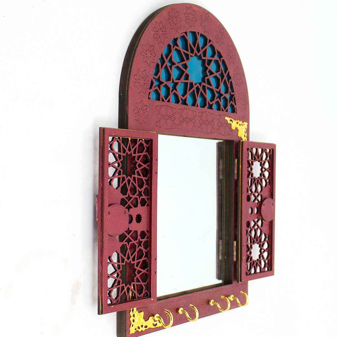 Handcrafted Persian Wooden Wall Key Holder with Traditional Style in Magenta