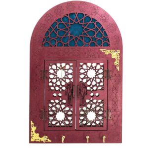 Wooden Wall Key Holder Traditional Window Design in Magenta