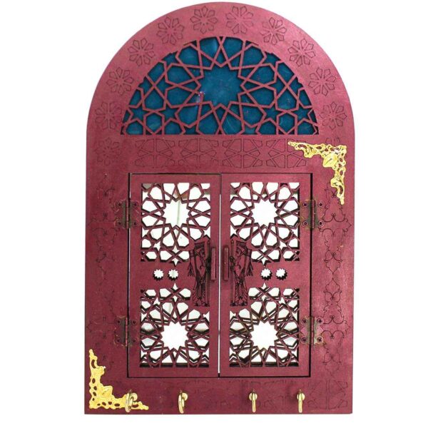 Handcrafted Persian Wooden Wall Key Holder with Traditional Style in Magenta