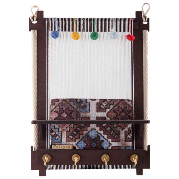 Handcrafted Persian Wooden Wall Key Holder with Traditional Style Weaving Loom Kit Design