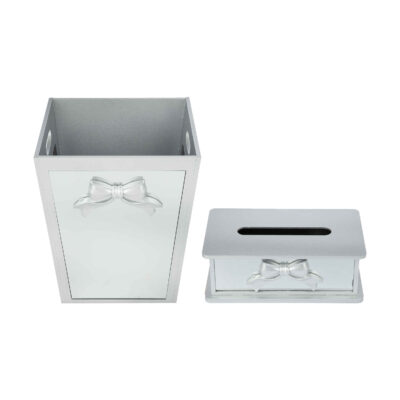 Wooden Waste Basket & Tissue Box Set – Bowtie Design