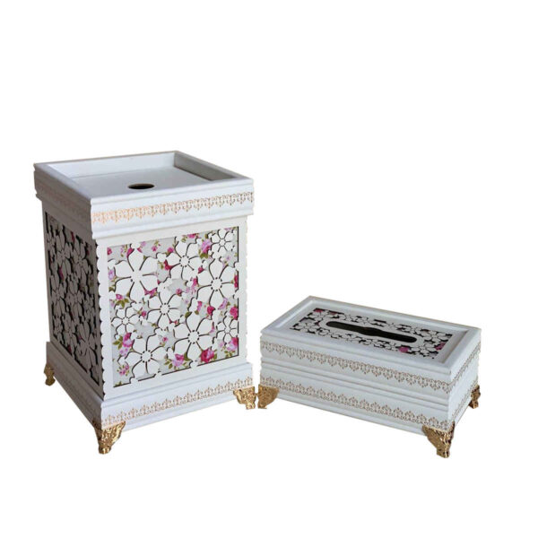 Wooden Waste Basket & Tissue Box Set - Afra