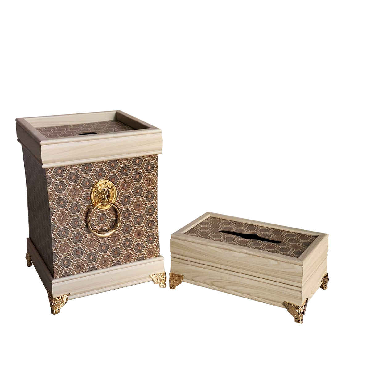 Wooden Waste Basket & Tissue Box Set - Rana