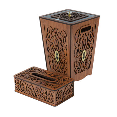 Wooden Waste Basket & Tissue Box Set – Traditional Design
