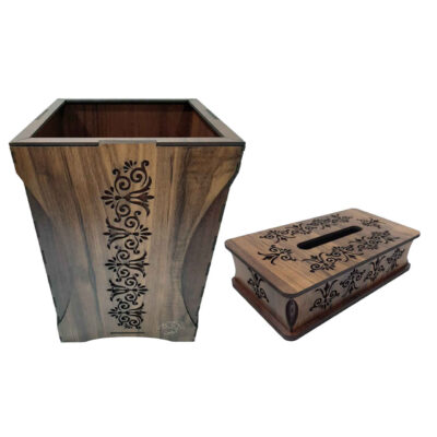 Wooden Waste Basket & Tissue Box Set – Floral Pattern
