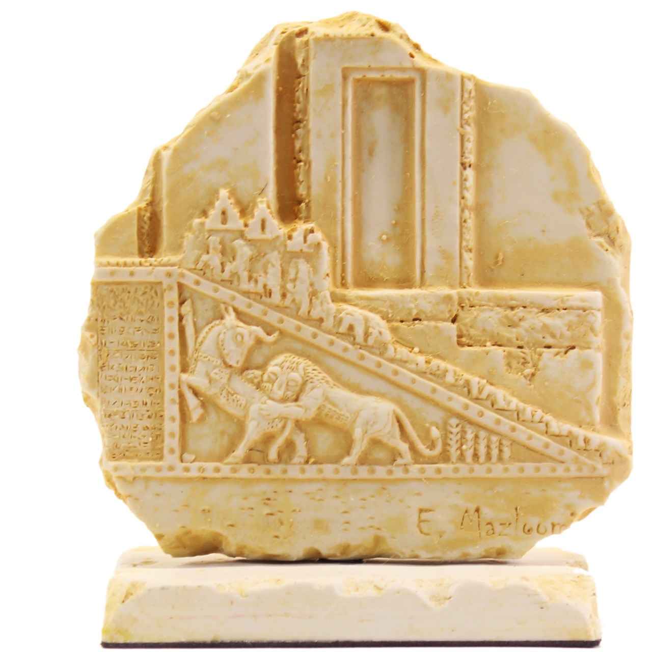 Ancient Persian-Inspired Legendary Inscription Replica with Lion Attack Design