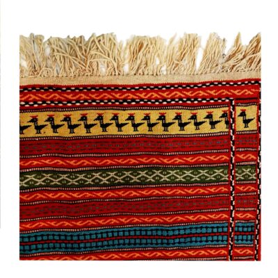 Authentic Persian Wool Kilim Rug Handwoven in Khorasan Striped Red
