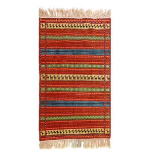 Authentic Persian Kilim Rug with Wool Handwoven in Khorasan Striped Red