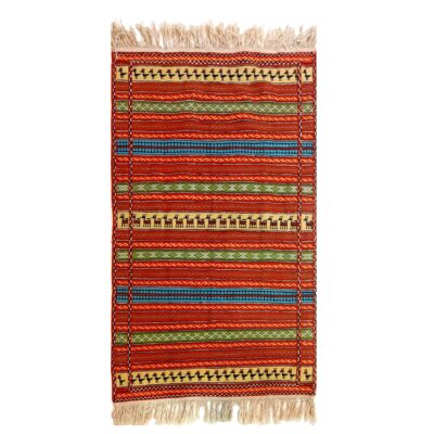 Authentic Persian Wool Kilim Rug Handwoven in Khorasan Striped Red